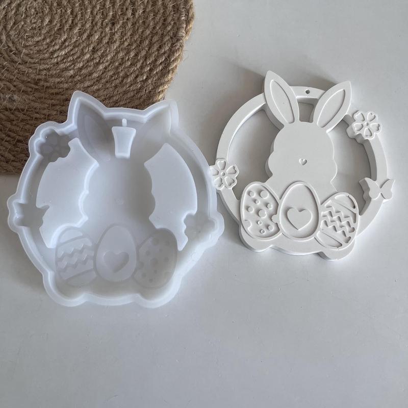 Easter Wall Decoration Irregular Circular Rabbit Silicone Mold DIY Flower Wreath Bunny Hang Tag Gypsum Ornament Resin Mold