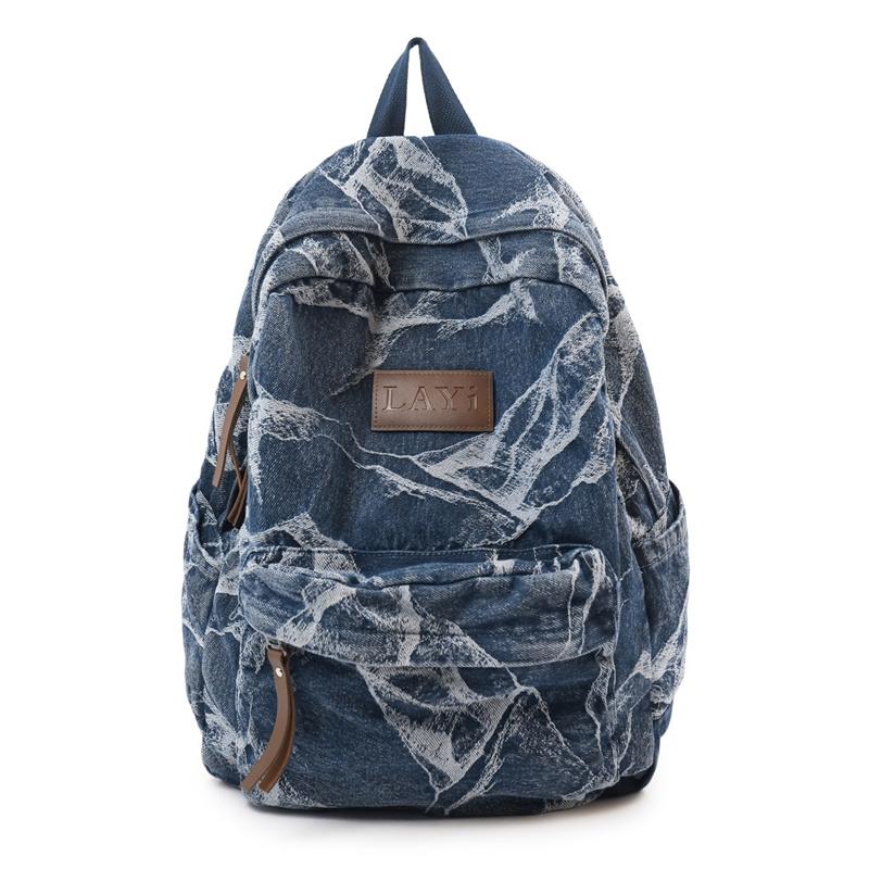 Denim Camouflage Backpack Casual Style Unisex School Bag Fashionable Travel Rucksack