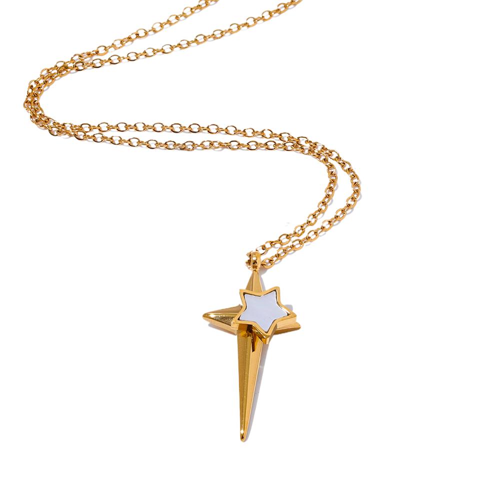 

Yhpup Fashion Stainless Steel Natural Shell Star Chic Pendant Necklace 18K PVD Plated Exquisite Korean Fashion Jewelry Gift