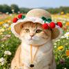 Scalloped Pet Straw Hat Cute Lace Ruffled Cat Sun Hat Sweet Summer Sun Hat for Cats Small Dogs Outdoor Travel Camping