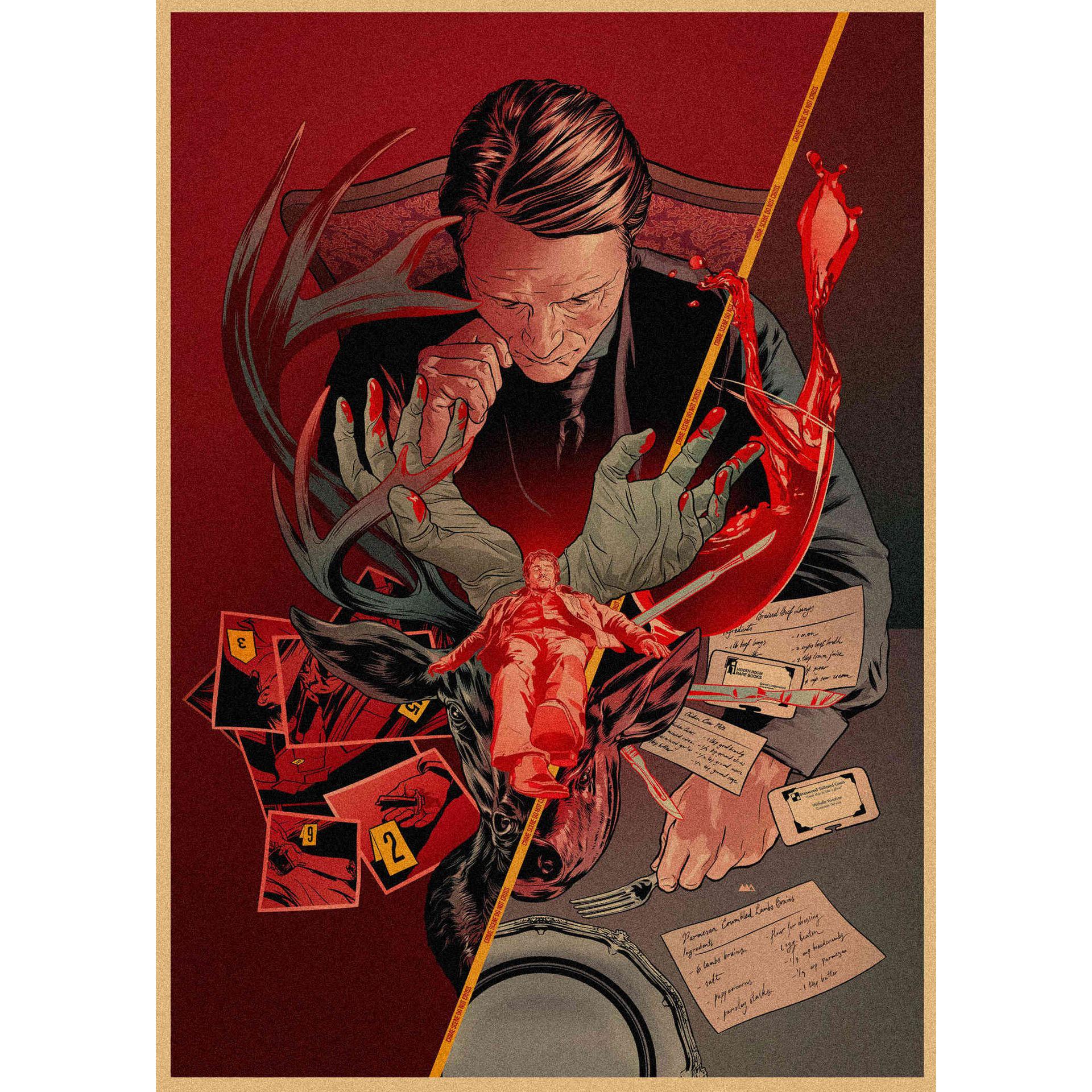 Hannibal Retro Poster: Mads Mikkelsen Wall Art Mural 29.7X42cm(A3 size）