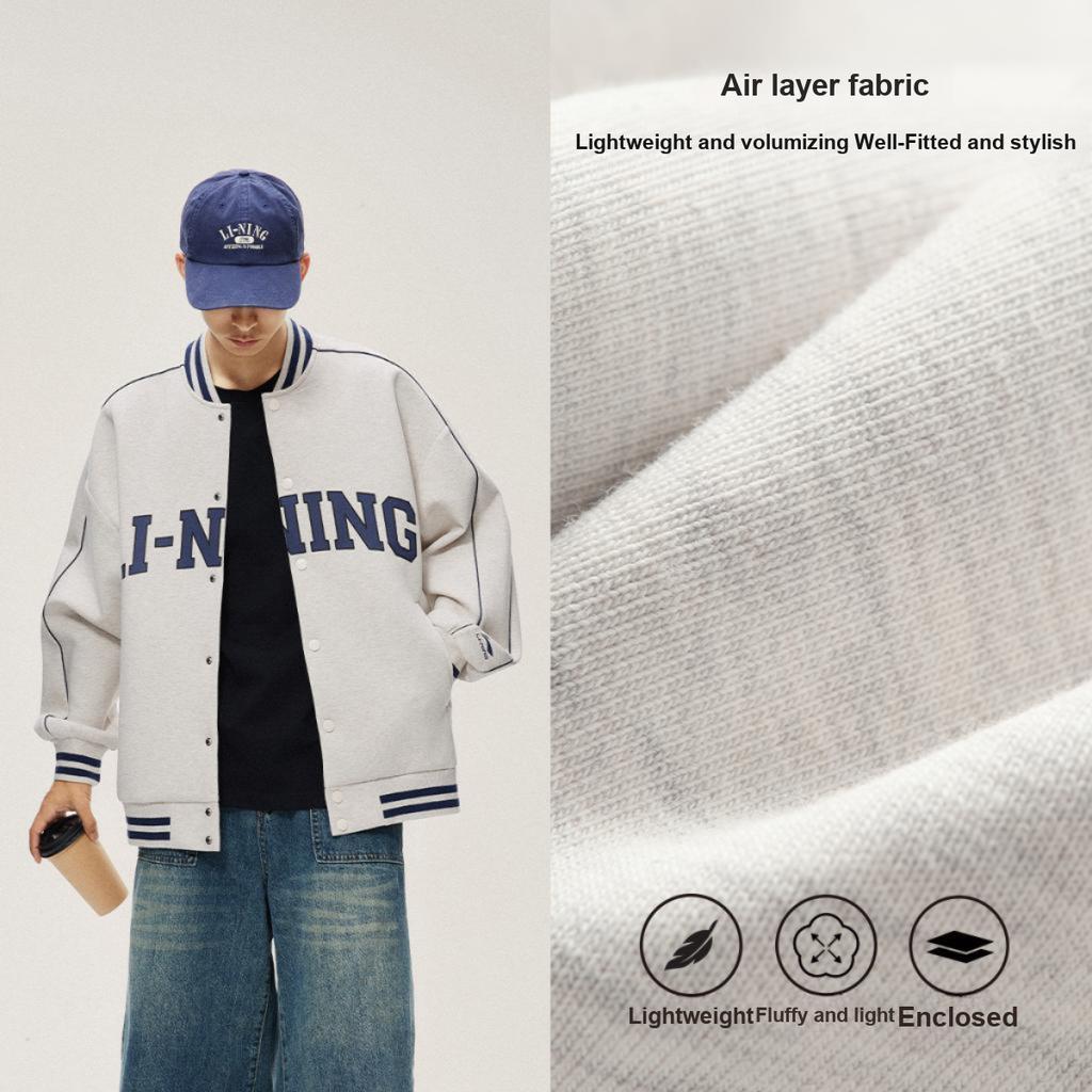 Li Ning Sports Lifestyle Series American Trend Retro Baseball Cardigan Button-Up Comfortable Casual Sweatshirt Unisex Sweatshirt AWDUF67-3