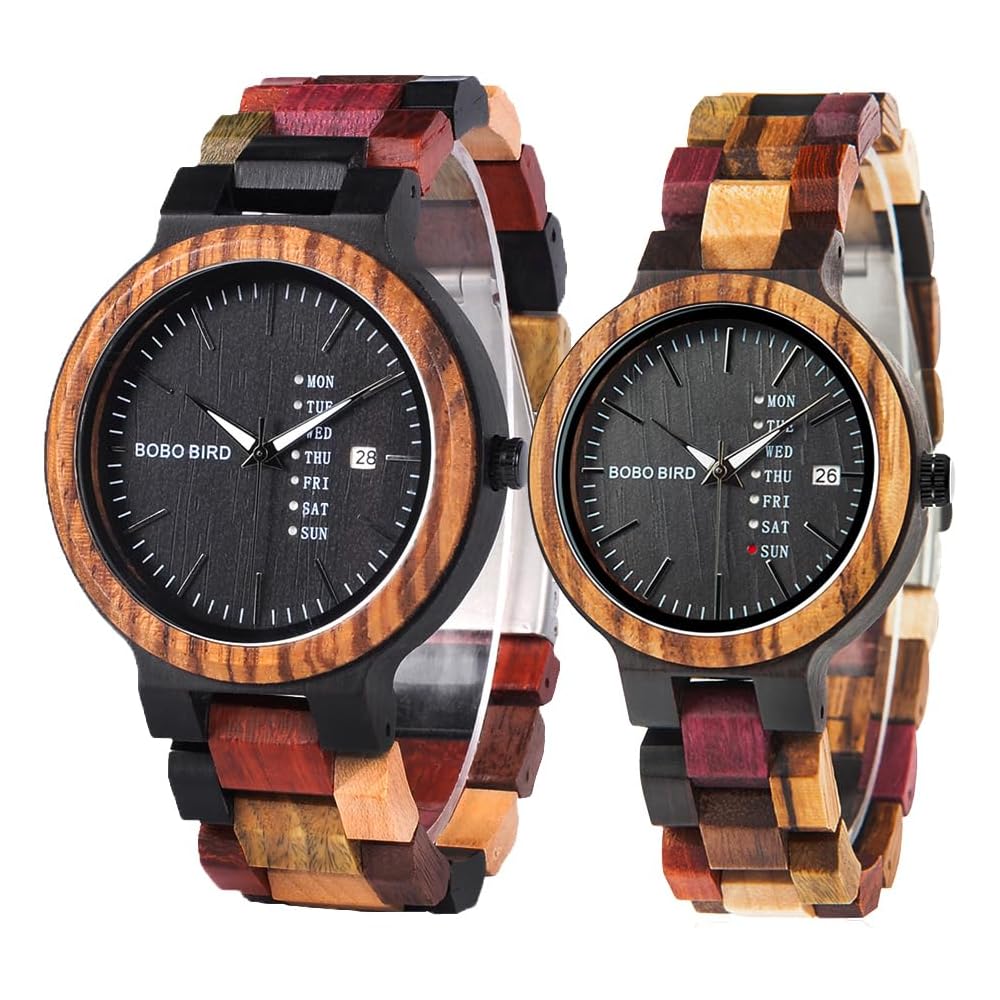 Bobo Bird Wooden Multi-Function Quartz Watch Colorful Handmade Sports Chronograph for Men and Women