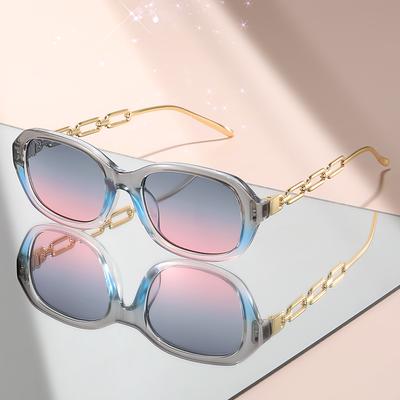New Oval Sunglasses with Metal Linked Temple Designs Trendy and Personalized Decorative Glasses