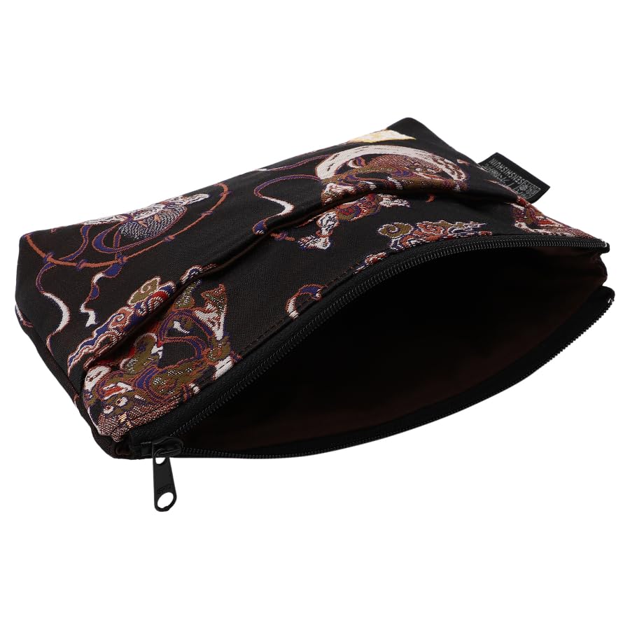 Senshishuin Nishijin Brocade Pouch Jet Black Wind and Thunder God Design (Lined) (Small)