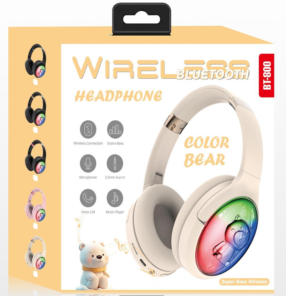 2025 BT800 Children's Cartoon Bluetooth Headband Headphones with RGB Lighting