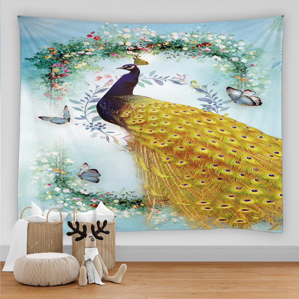 Peacock Bird Tapestry Wall Hanging Flowers and Birds 3D Printing Large Wall Tapestry Bohemian Hippie Home Bedroom Decoration