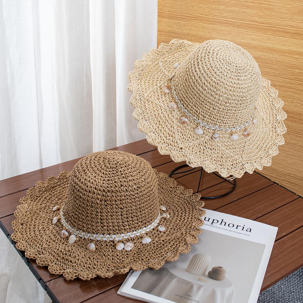 Girl New Fashion Style Bucket Hat MultiColor Foldable Sun Crochet Hat For Beach Travel And Vacation Handmade Straw Hat CJCYMZ057