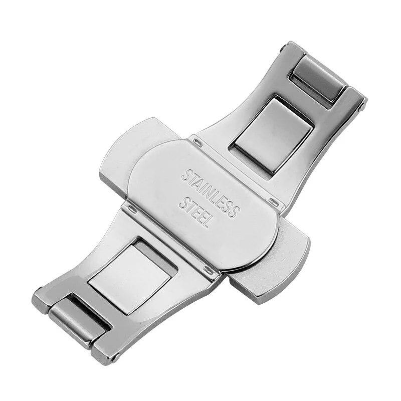 5 mm 6 mm automatische Butterfly-Uhrenschnalle aus Edelstahl, poliertes Band, silberner Orient-Knopf für Longines Double Push-Zubehör