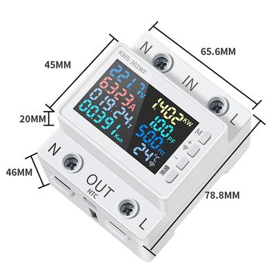 Tuya 8 In 1 170-270V/63A Power Meter Multi-function 2P AC Energy Power Voltmeter Voltage Amps Watt Kwh Meter Remotely Control