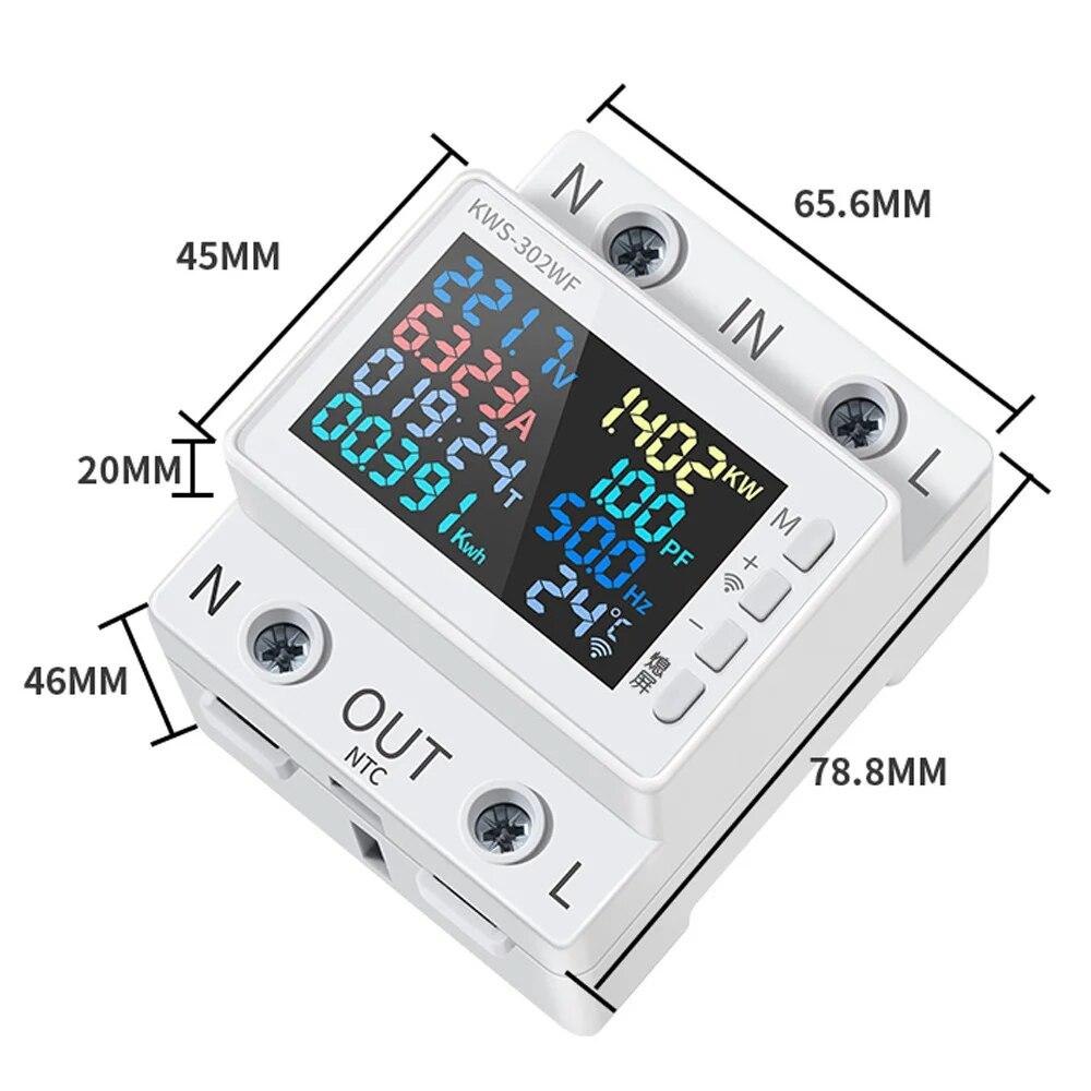 

Tuya 8 in 1 170-270V/63A Power Meter Multi-function 2P AC Energy Power Voltmeter Voltage Amps Watt Kwh Meter Remotely Control