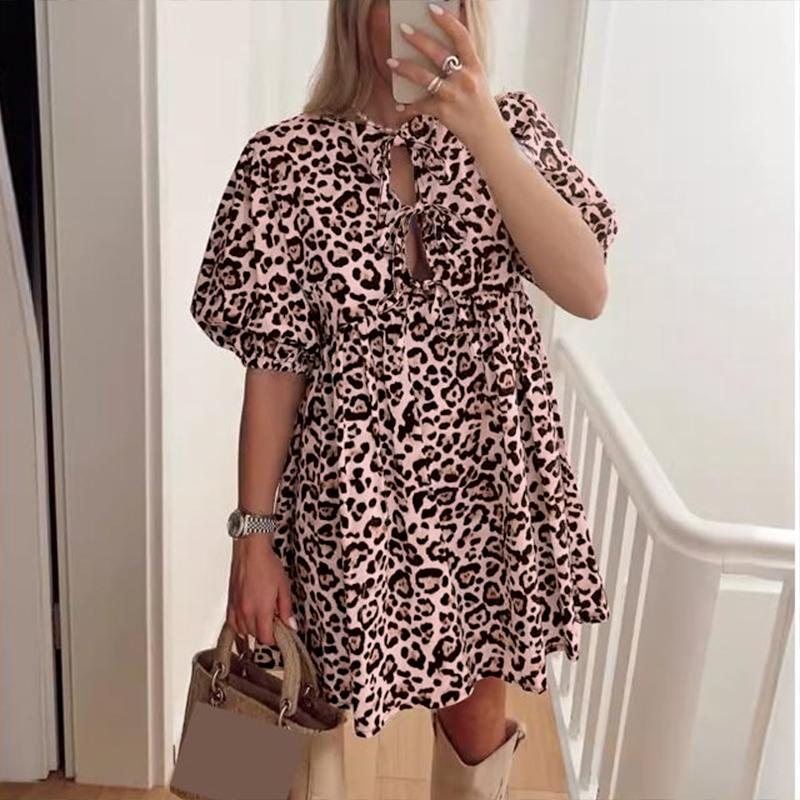 

VONDA Женское летнее повседневное платье с рукавами-фонариками и леопардовым принтом Сарафан 3XL розовый