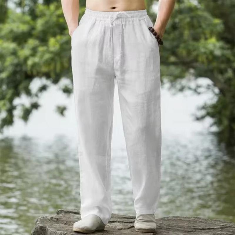 

Men s casual pants summer breathable new loose solid color wide-leg straight trousers S