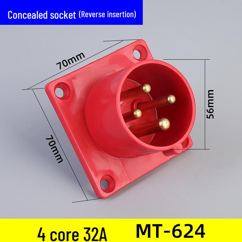 Waterproof Industrial Aviation Plug Socket: 16/32A Three-Phase Connector, 3-5 Pin, Recessed/Surface Mount Options
