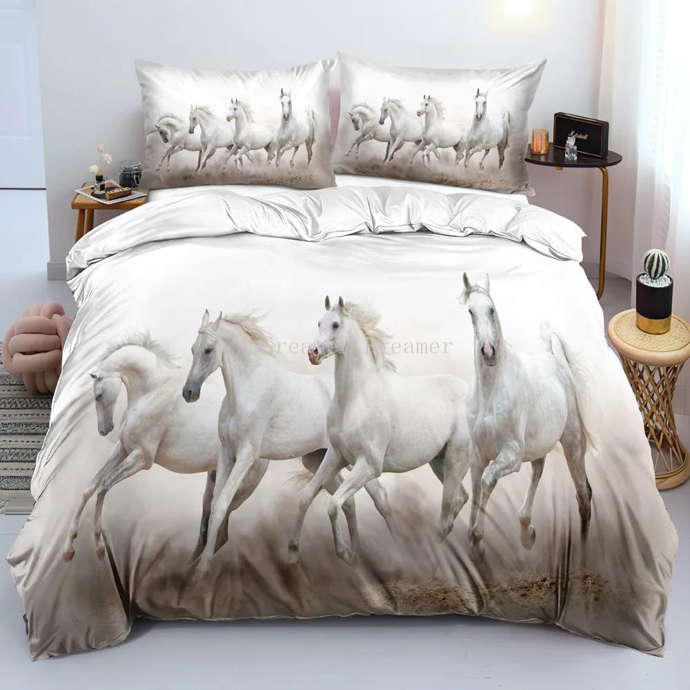 Horses Printed bedding Set Twin Full Queen King Duvet cover Comforter cover set Soft Quilt Pillowcase Animals Bed Linen for gift