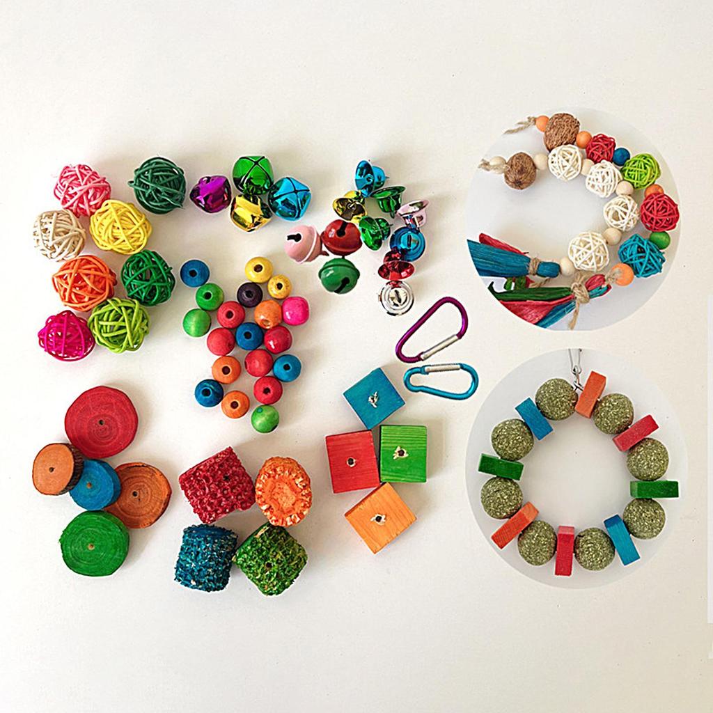 Bird Chew Toys Chewing Colorful Wooden Natural Games Bird Enrichment Toys For Playground Outdoor Patio Inside Hammock Window