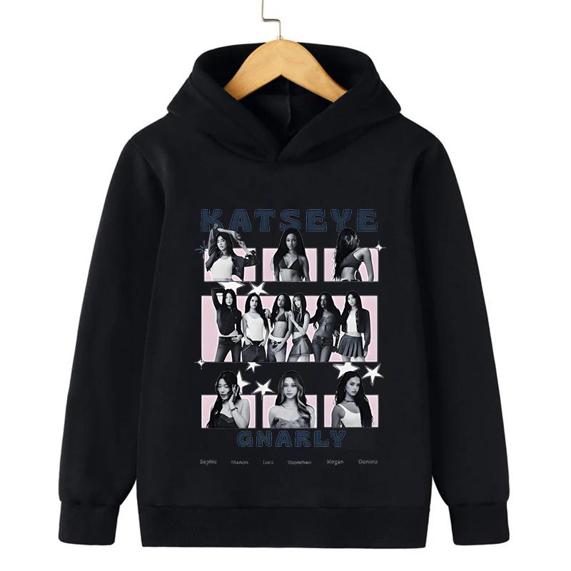 Mädchen Gruppe Katseye Grafik Hoodies Jungen Mädchen Kapuzenpullover Kleinkind Kinder Freizeit Pullover Idol Bedruckt Harajuku Sportbekleidung 130 black