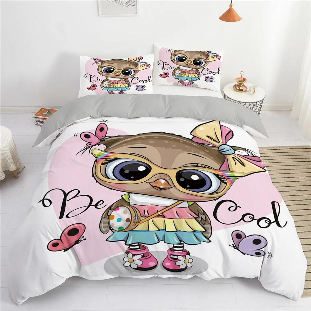 Cartoon Owl Duvet Cover Cute Night Animal For Kids Boys Girls Gifts Owl And Koala Tribal Feather Style Green Bedroom Decorations