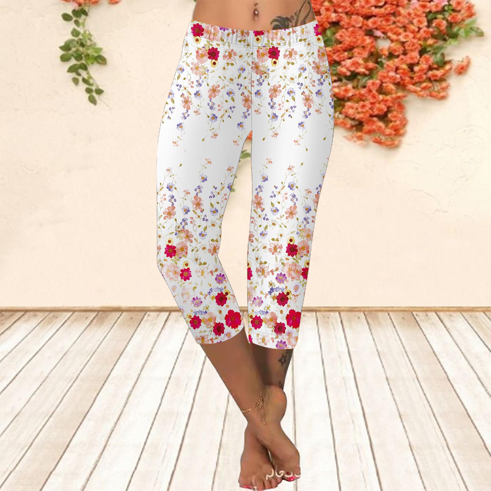 

Штани Літні короткі легінси Укорочені вузькі штани Легінси великих розмірів Жіночі вузькі штани з 3D квітковим шторним принтом XS білий