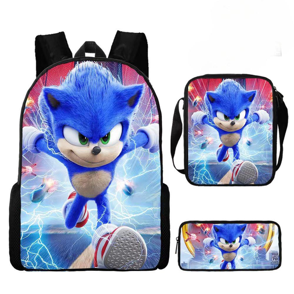 Sonic Cartoon School Bag Set With Oxford Fabric Breathable Lightweight For Kids School Use