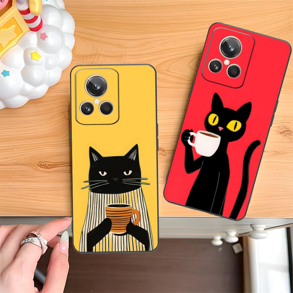 Cute Coffee Cat Matte TPU Mobile Phone Case for Realme GT 8 Neo Pro C75 73 71 C67 65 C55 53 C35 31 C20 15 Colorful Cover