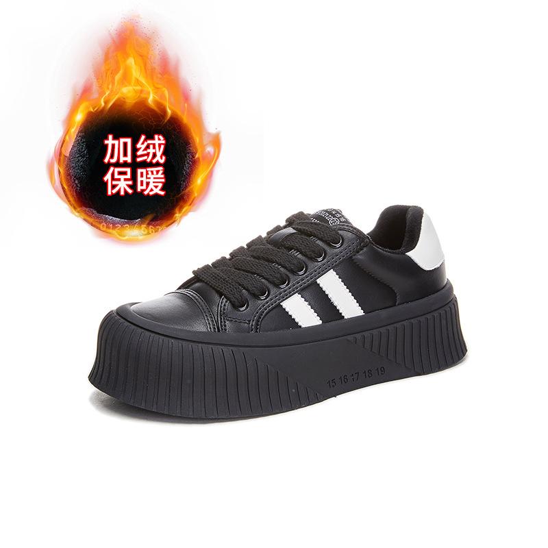 

Кожаные белые туфли женские 2025 зимние новые бархатные немецкие кроссовки женские теплые бисквитные туфли женские повседневные женские туфли на платформе 35 чёрный