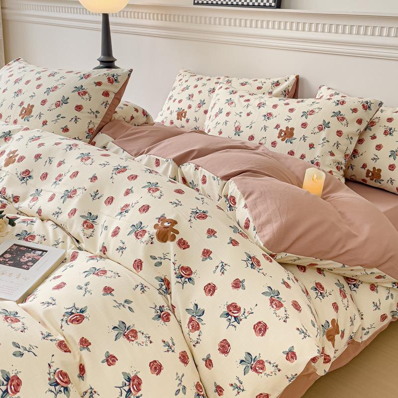 

Хлопковый комплект из четырех предметов Xiaozhu класса A, жаккардовая утолщенная двухслойная пряжа, супермягкий комплект из трех предметов, простой пододеяльник, простыня 2.0m bed sheet 4pcs