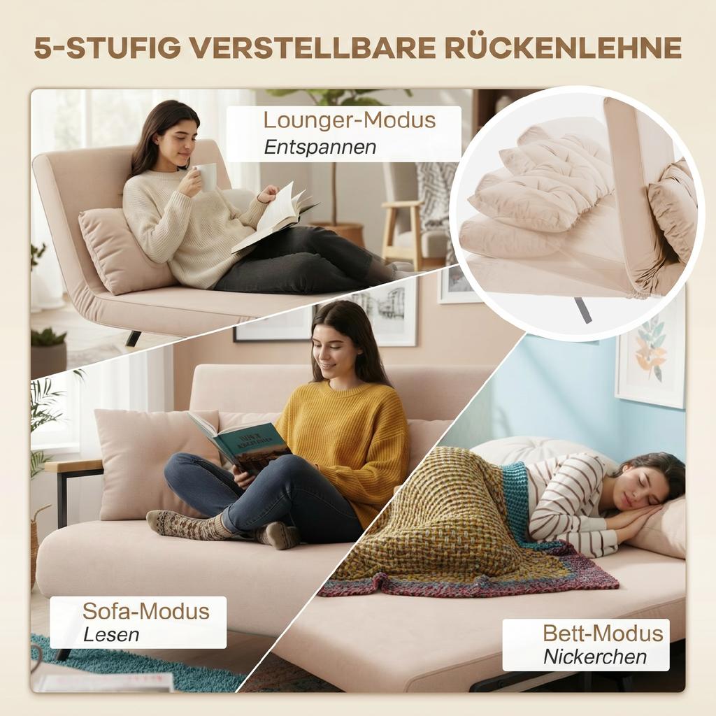 Sleeper Sofa 2-Seater Sofa Velvet Sofa, sleep function, incl. 2 cushions, velvet look, Natural + Beige + Black