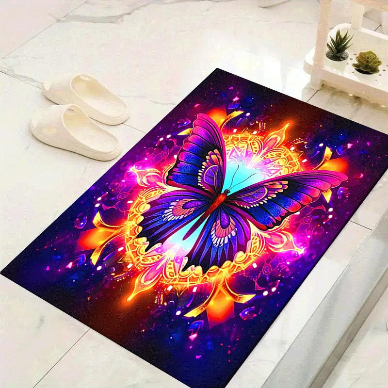 1pc Purple Butterfly Print Design Area Rug - Soft, Anti-Slip, and Durable Gaming Room Decor for Bedroom