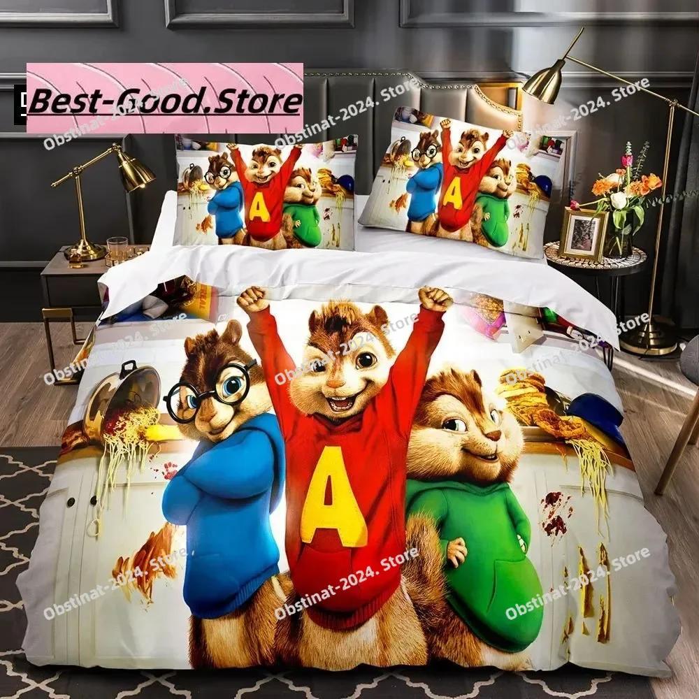 3D Kreslený C-Chipmunk A-Alvin Ložní Sada Tištěná Ložní Sada s Povlakem na Polštář Přikrývka na Postel Jednolůžko Dvoulůžko Queen Super King Size