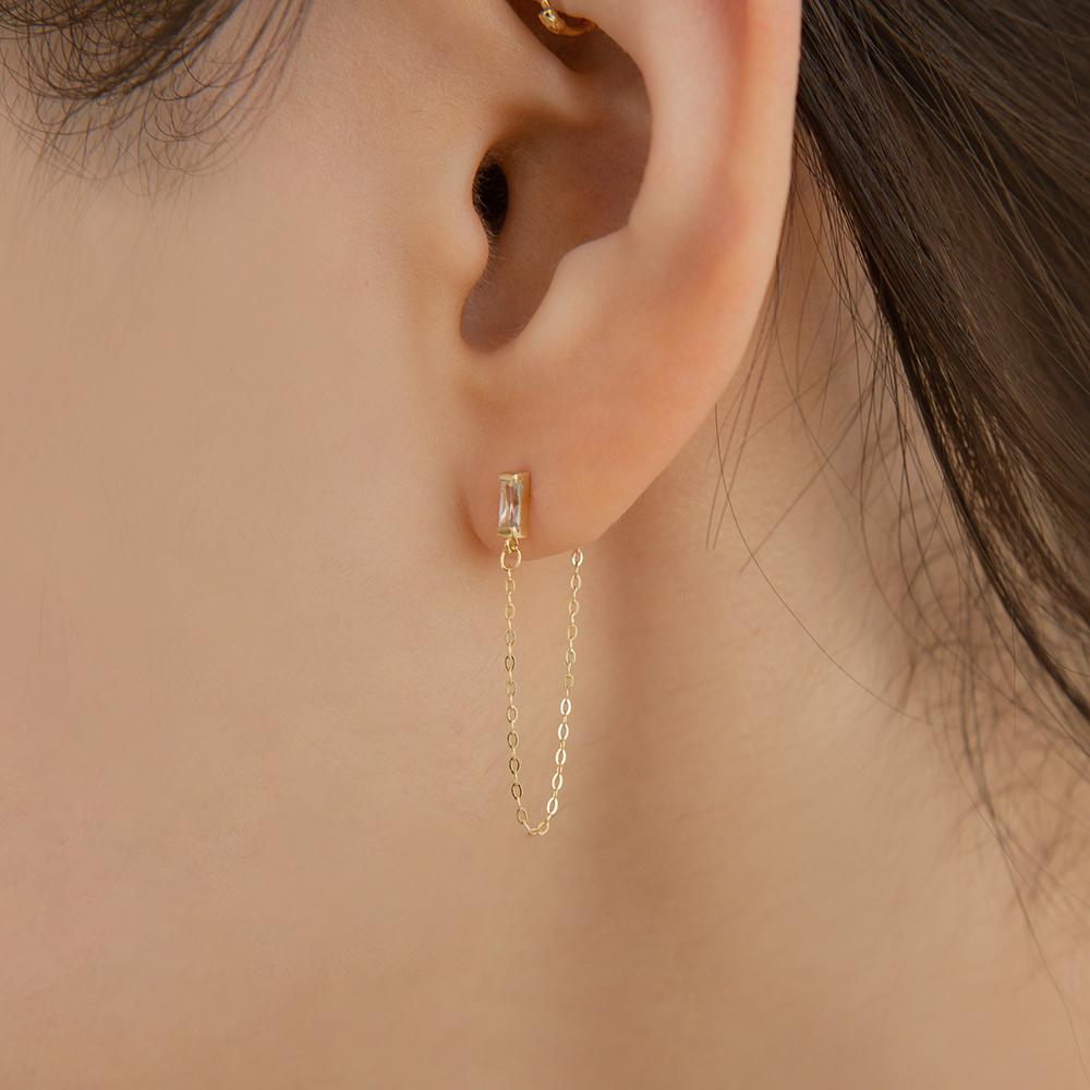 Lunne 14K Baguette Chain Drop Earrings (14K Gold) A12