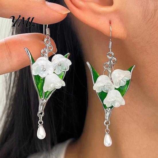 Flower Drop Earrings 1 Pair Valley Floral Earrings, Dangle with Bohemian Style Faux Pearl Charm, Jewelry Gifts for Bridal Wedding Spring Party