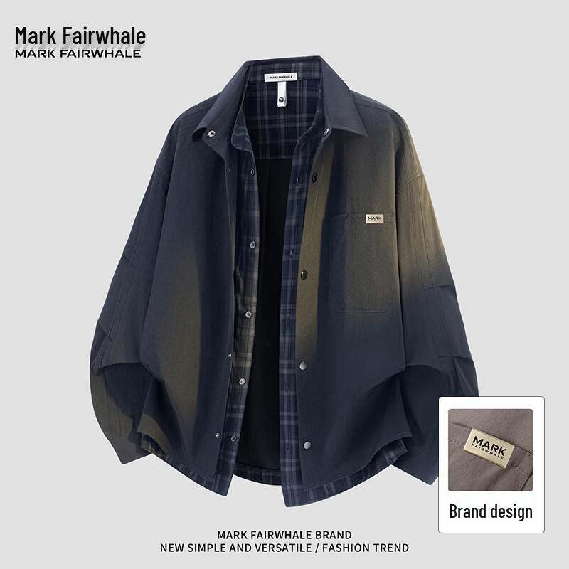 Mark Fairwhale Men's Faux Two-Piece Plaid Workwear Shirt