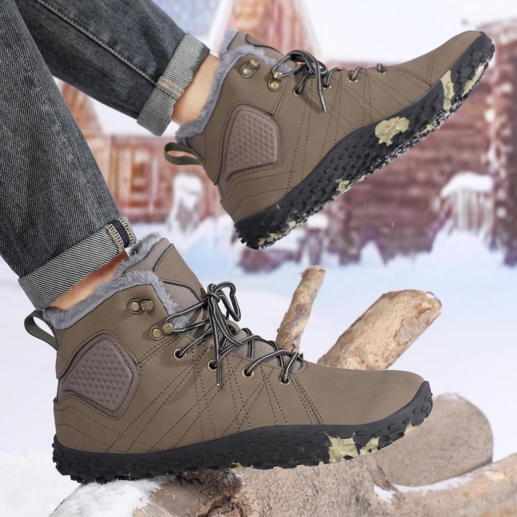 TUINANLE Winter Barefoot Boots Men Winter Sneakers Ankle Snow Shoes Plush Hiking Boots Warm Sporting Shoes Big Size 48Black