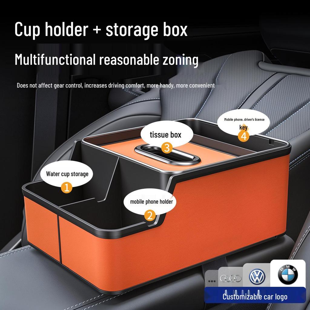 Compatible Tissue Box and Cup Holder for Zeekr Models X007, 001, 009, 7X, 8X, 9X, MIX - Car Armrest Storage Solution