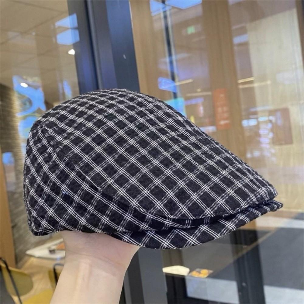Korean Style Plaid Berets Forward Cap Painter Hat Retro Newsboy Caps  Student