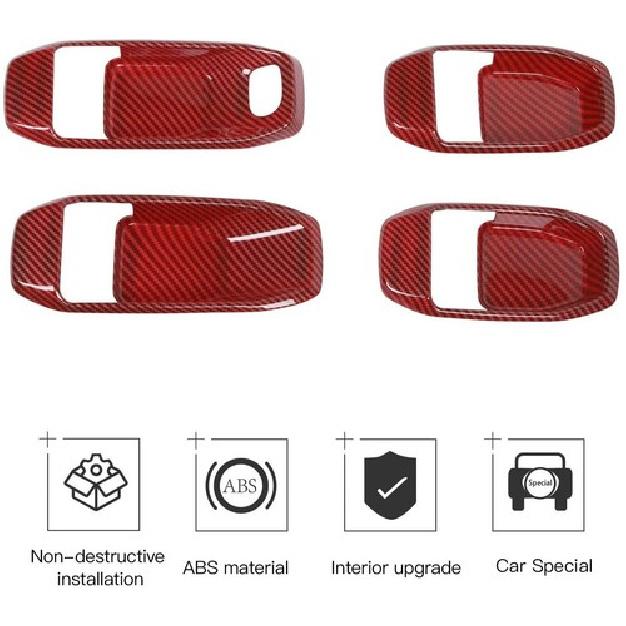 Door Handle Bowl Cover Trim Bezel for 2018+ Jeep Wrangler JL JT Red Carbon Fiber