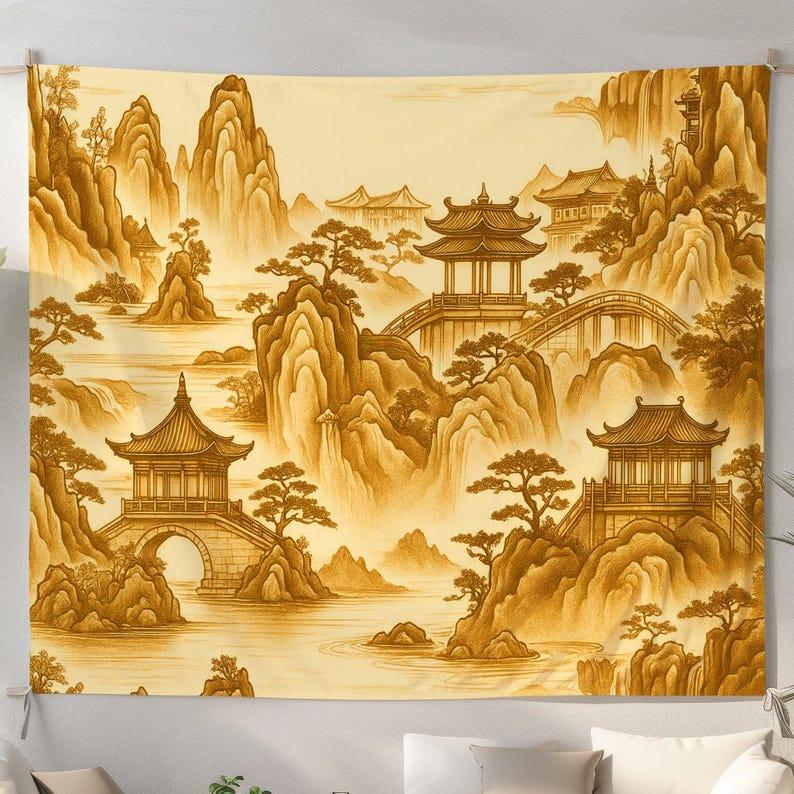 Brown Chinese landscape tapestry 75x100 чёрный