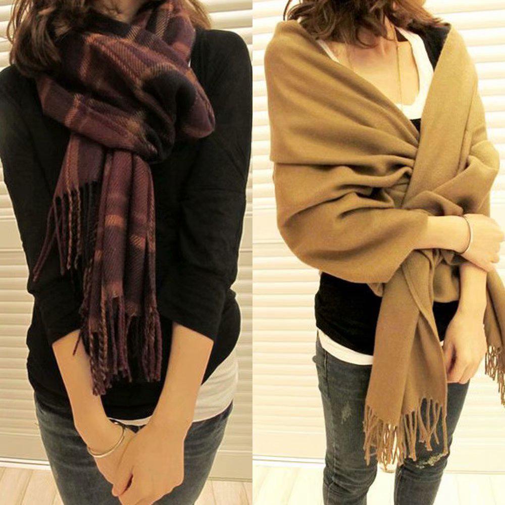 Buy Women Winter Warm Soft Plaid Knit Artificial Wool Scarf Long Wrap ...