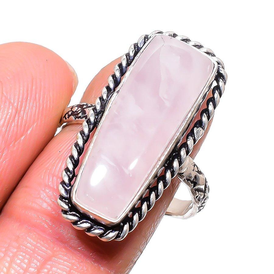 

Rose Quartz Handmade 925 Sterling Silver Jewelry Ring Size 9 T0M40
