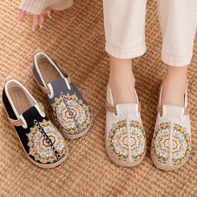 Fashion Ethnic Slippers Linen Chinese Style Embroidered Slippers for Women Summer Canvas Comfortable Espadrille Shoes Mules Flats