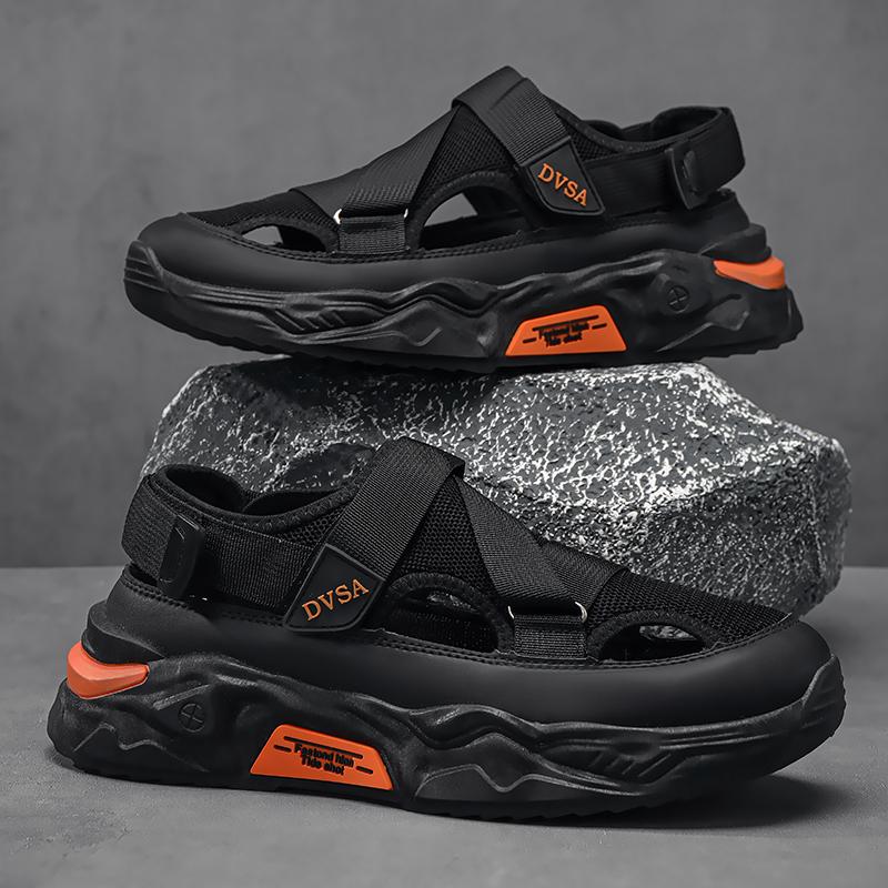 Fashion Sandals Men's Summer Outdoor Thick Soled Anti Slip Hollow Shoes Men's Water Wading Breathable Mesh Comfortable Beach Shoes