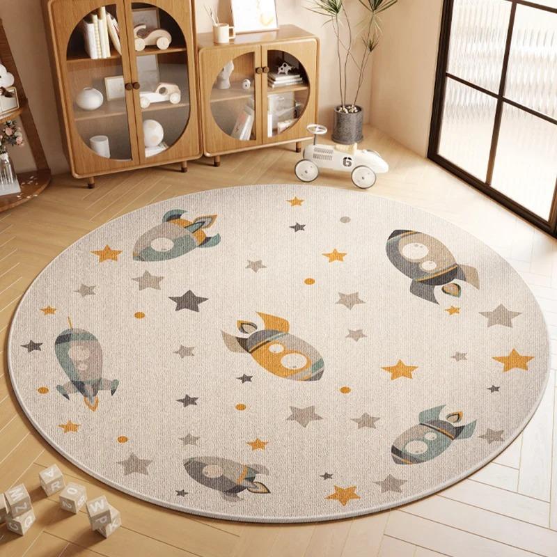 Cartoon Style Animal Pattern Round Carpet, Kids' Play Mat, Living Room Decorative Mat, Study Room Floor Mat, Stain-Resistant