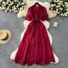 French high-end temperament dress women's summer fashion strap waist single-breasted embroidered mesh long skirt