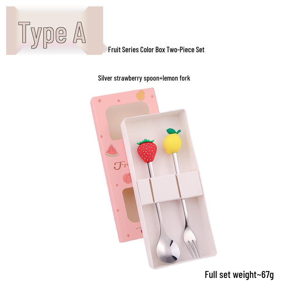 Cartoon Kawaii Fruit Spoon & Fork Set - Stainless Steel Watermelon Skewers & Dessert Forks