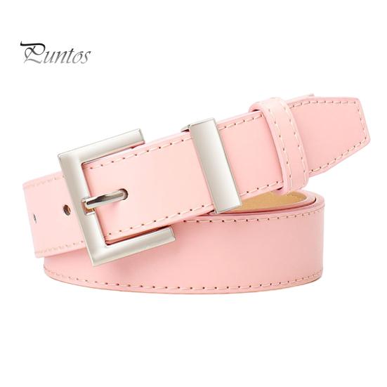 

Женский ремень с геометрическими квадратными пуговицами, джинсовый ремень с регулируемой длиной, много отверстий, искусственная кожа розовый