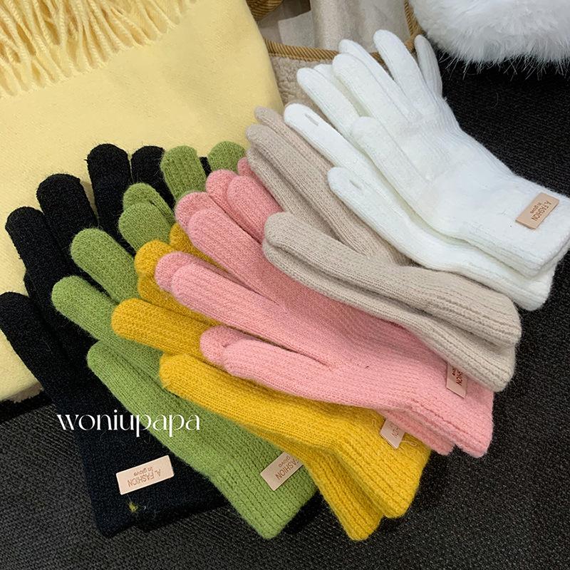 Atmosphere Solid Color Knitted Warm Gloves for Women In Autumn and Winter Korean Touch Screen New Student Versatile Anti Freeze Gloves