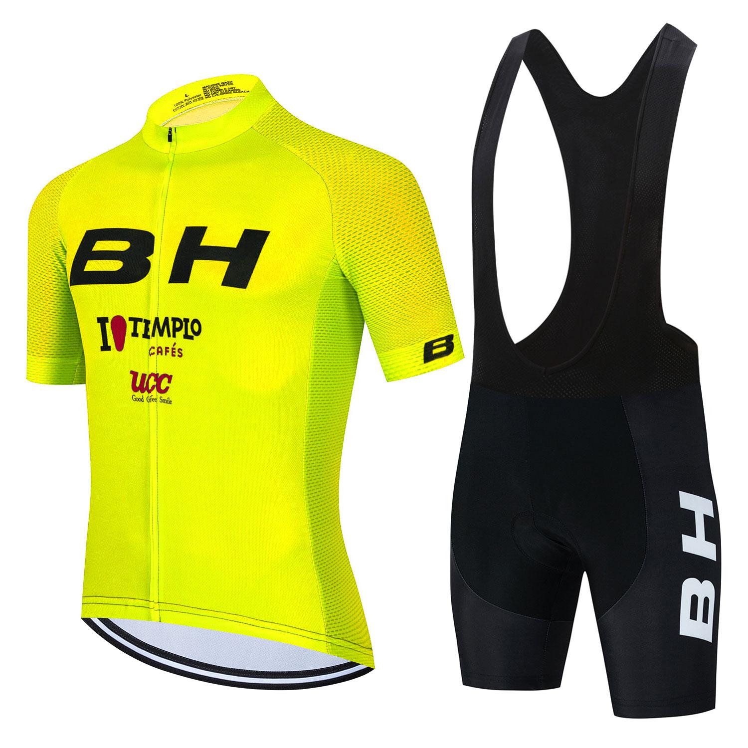 

2023 Мужской флуоресцентный зеленый трикотаж для велоспорта BH, одежда нагрудник, шорты, комплект с гелевыми подушками, одежда для горного велоспорта, костюмы, одежда для уличного велосипеда L