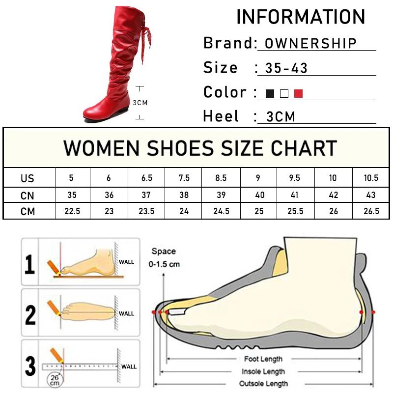 Fashion Shoes For Women 2025 Spring Knee High Boots Red Black White Tall Boots Woman Pleated Low Heel Casual Leather Female Long Shoes