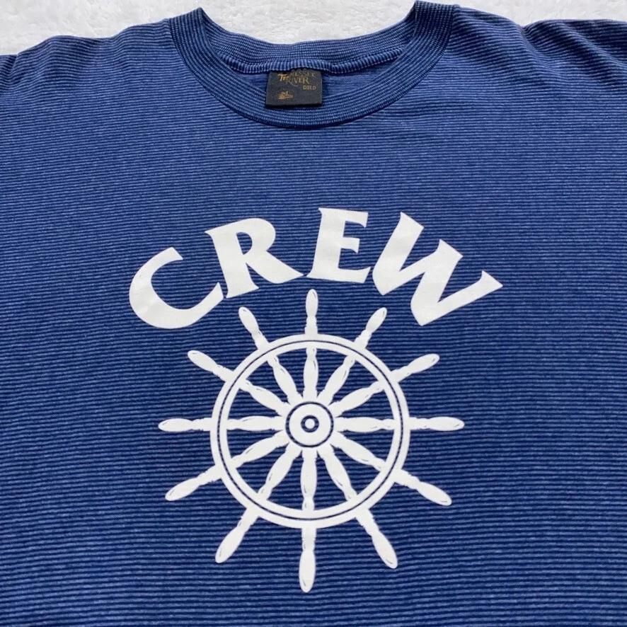 

vtg 80s BOAT CREW STRIPED T-Shirt LARGE single stitch 90s captain ship wheel S